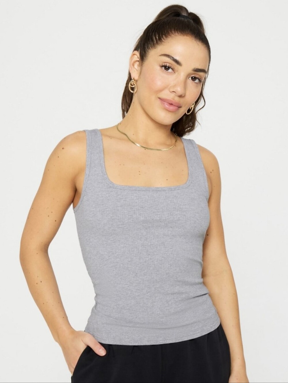 NWT Fabletics Daily Rib Square Neck Tank Top | XS | Classic Grey Heather